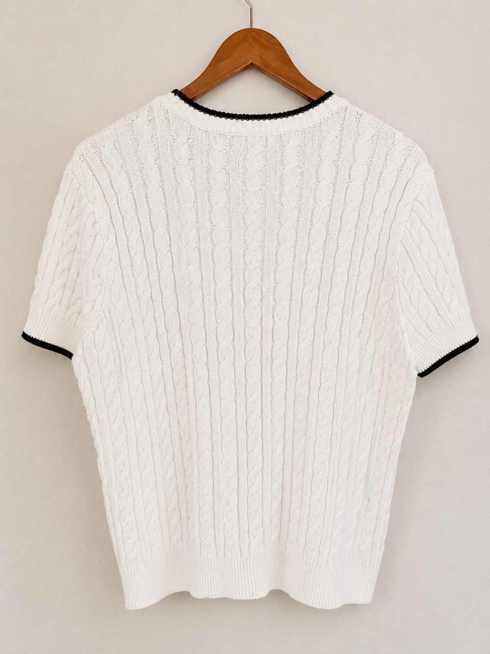 Lauren Ralph Lauren Cable Knit Sweater | 100% Cotton | Cream & Black Trim | XL - Picture 3 of 6